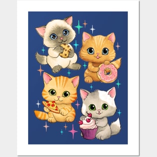 Cute Retro Kittens with Cupcakes, Cookies and More Posters and Art